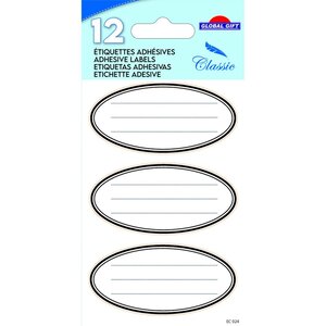 12 étiquettes adhésives scolaires - Ovale - Noir