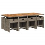 vidaXL Ensemble à manger de jardin 9 Pièces coussins gris résine tressée