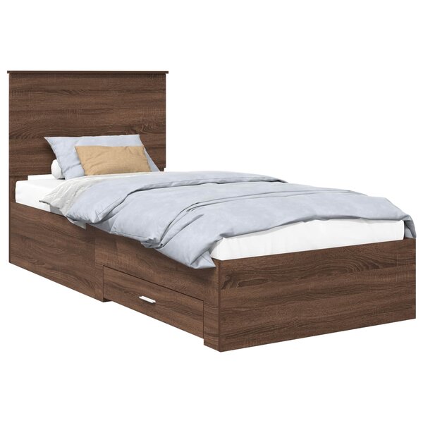 vidaXL Cadre de lit avec tiroir Chêne Marron et Argent 75 x 190 cm