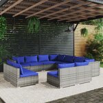 vidaXL Salon de jardin 11 Pièces avec coussins Gris Résine tressée