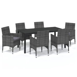 vidaXL Ensemble à manger de jardin coussins 7Pièces Résine tressée Gris