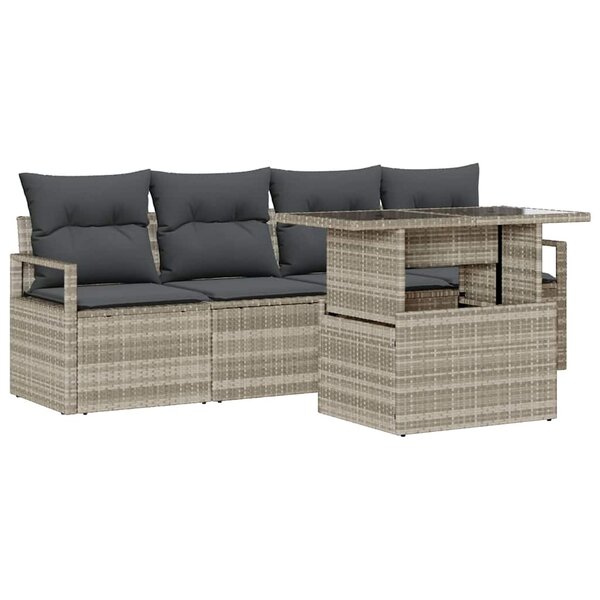 vidaXL Ensemble de canapé de jardin 5 Pièces Gris clair Poly rotin