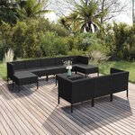 vidaXL Salon de jardin 11 Pièces avec coussins Résine tressée Noir
