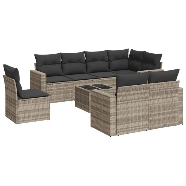 vidaXL Salon de jardin 9 Pièces avec coussins gris clair résine tressée