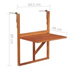 vidaXL Table suspendue de balcon 64 5x44x80 cm Bois d'acacia massif