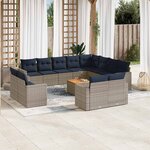 vidaXL Salon de jardin avec coussins 13 Pièces gris résine tressée