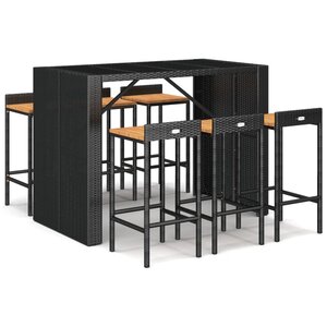vidaXL Ensemble de bar jardin 7 Pièces noir poly rotin/bois massif acacia