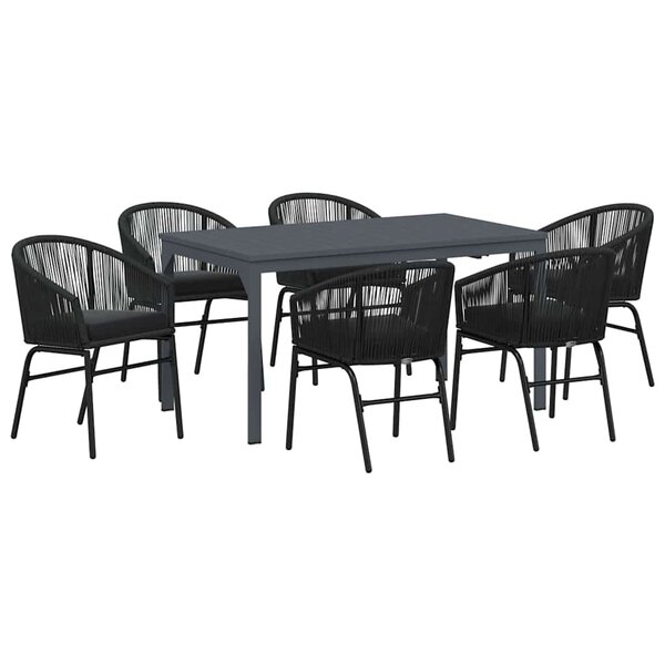 vidaXL Ensemble de salle à manger pour jardin 7 Pièces Noir polyrotin