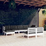 vidaXL Salon de jardin 9 Pièces avec coussins blanc bois de pin