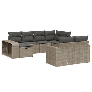 vidaXL Salon de jardin avec coussins 10 Pièces gris clair résine tressée
