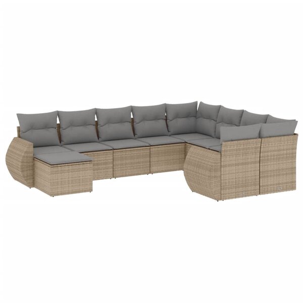 vidaXL Salon de jardin avec coussins 10 Pièces beige résine tressée