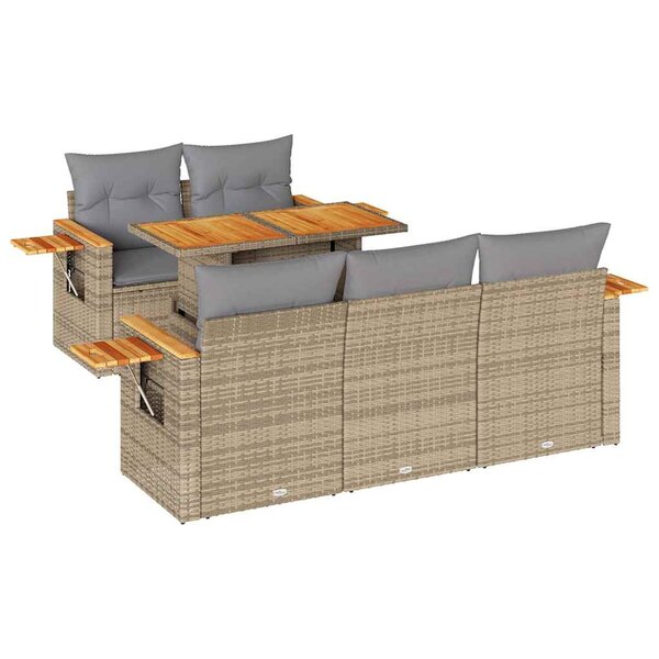 vidaXL Salon de jardin 6 Pièces avec coussins beige résine tressée acacia