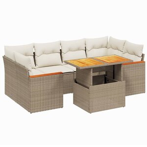vidaXL Salon de jardin avec coussins 7 Pièces beige résine tressée