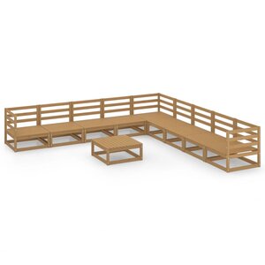 vidaXL Salon de jardin 10 Pièces marron miel bois de pin massif