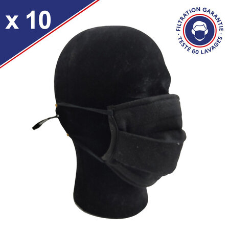 Masque Tissu Lavable x60 Noir Lot de 10