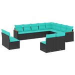 vidaXL Salon de jardin avec coussins 12 Pièces noir résine tressée