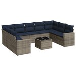 vidaXL Salon de jardin 10 Pièces avec coussins gris résine tressée