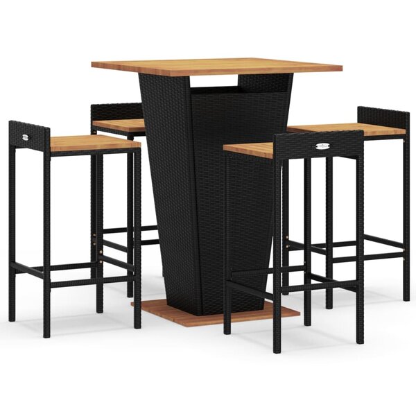 vidaXL Ensemble de bar jardin 5 Pièces noir poly rotin/bois massif acacia