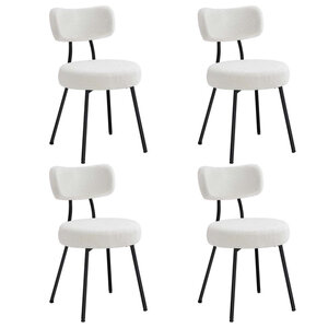 Chaises salle à manger lot de 2 tissu peluche dossier courbé chaises de cuisine rembourrées cader en acier modernes salon coiffeuse blanc 12_0004988