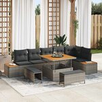 vidaXL Ensemble de canapé de jardin avec coussin 9 Pièces Gris Poly rotin