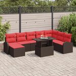 vidaXL Ensemble de canapé de jardin 9 Pièces Marron et rouge polyrotin
