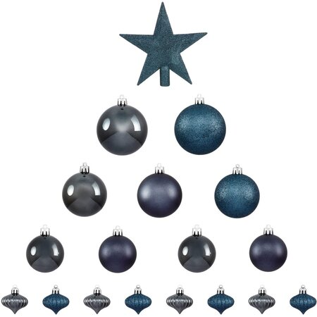 Féerie Christmas Kit de décoration pour Sapin de Noël Gris Acier 18 pièces