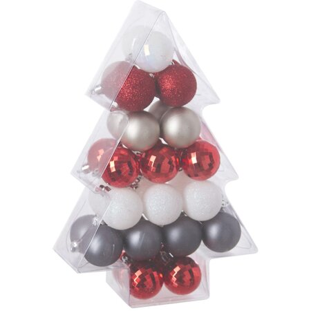 Féerie Christmas Kit de décoration pour Sapin de Noël Rouge Blanc et Argent 34 pièces (lot de 3)
