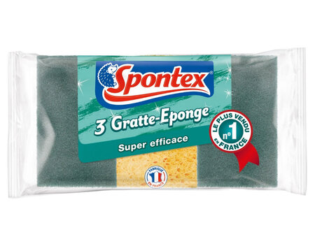 Spontex Gratte-Eponge super Efficace Le Plus Vendu En France Par 3 (lot de 6 soit 18 éponges)