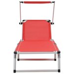 Vidaxl chaise longue pliable avec auvent aluminium et textilène rouge