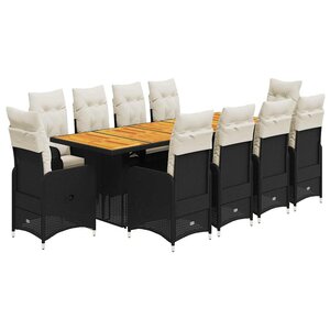 vidaXL Ensemble de bistro de jardin 11 Pièces coussins noir poly rotin