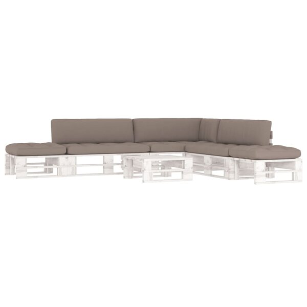 vidaXL Salon de jardin palette 6 Pièces et coussins pin imprégné de blanc