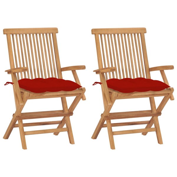 vidaXL Chaises de jardin avec coussins rouge lot de 2 Bois teck massif