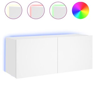 vidaXL Meuble TV mural avec lumières LED blanc 100x35x41 cm