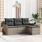 vidaXL Ensemble de canapé de jardin avec coussin 4 Pièces Gris Poly rotin