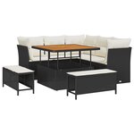 vidaXL Set de canapés de jardin 8 pièces avec des coussins en poly rotin noir et acacia.