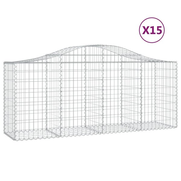 vidaXL Paniers à gabions arqués 15 Pièces 200x50x80/100 cm Fer galvanisé