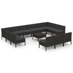 vidaXL Salon de jardin 14 Pièces avec coussins Résine tressée Noir