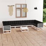 vidaXL Salon de jardin 11 Pièces avec coussins Blanc Bois de pin massif