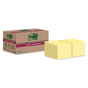Notes recyclées jaunes pastel super sticky post-it - bloc de 70 feuilles - lot de 12