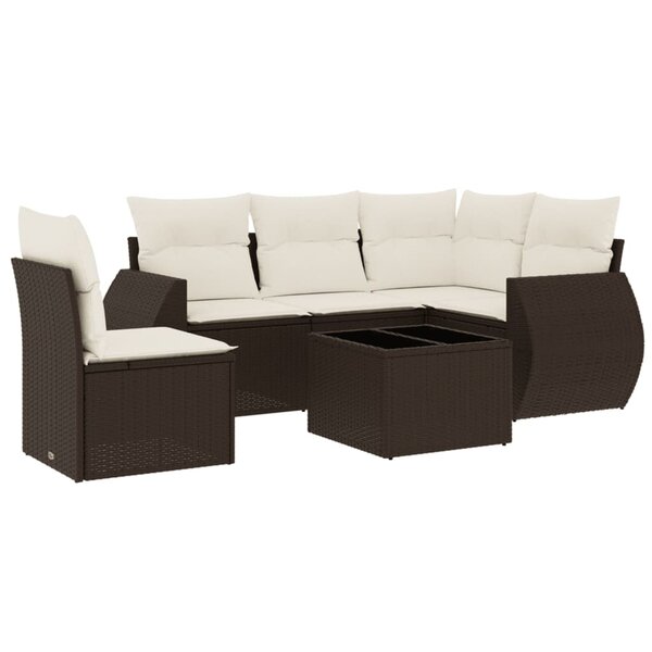 vidaXL Salon de jardin avec coussins 6 Pièces marron résine tressée