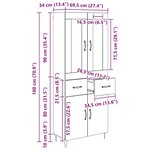 vidaXL Haut Armoire Bois Ancien 69 5 x 34 x 180 cm Bois d'ingénierie
