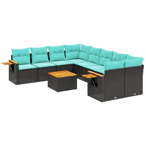 vidaXL Salon de jardin 9 Pièces avec coussins noir résine tressée