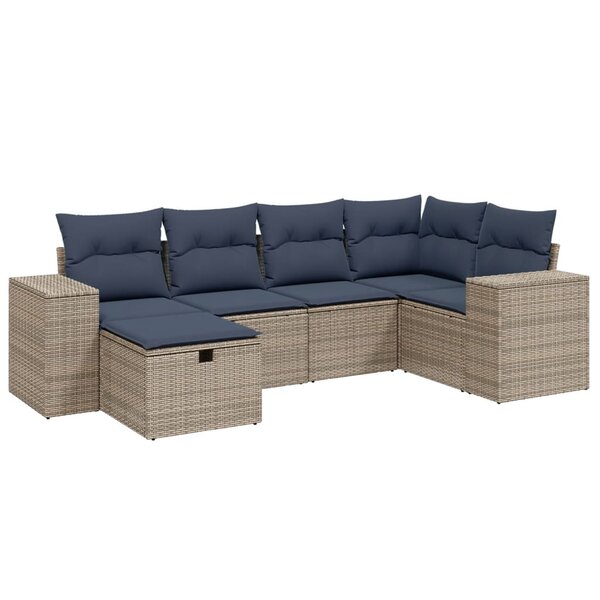 vidaXL Salon de jardin 6 Pièces avec coussins gris résine tressée