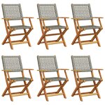 vidaXL Chaises de jardin pliantes lot de 6 gris poly rotin bois massif