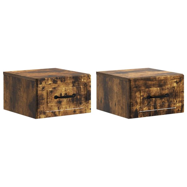 vidaXL Cabinet de chevet mural 2 Pièces Chêne fumé 34 5 x 33 x 20 cm