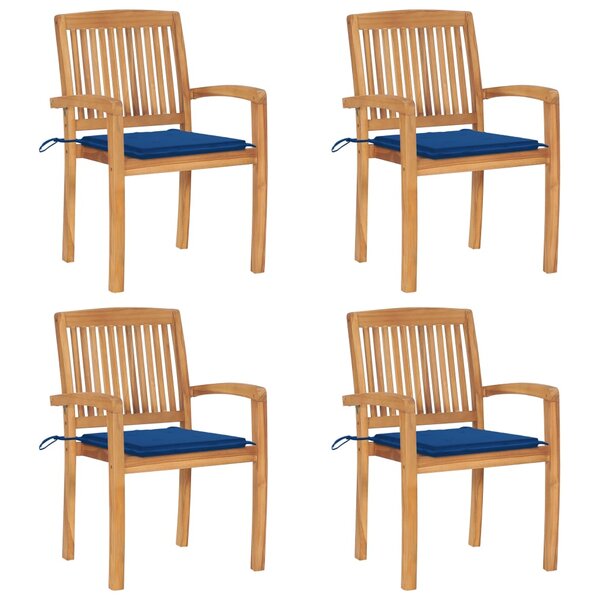 vidaXL Chaises de jardin empilables avec coussins lot de 4 Teck solide