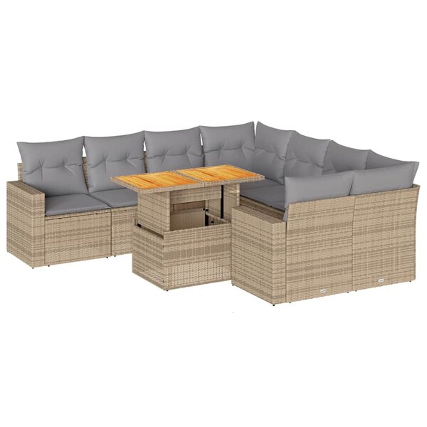 vidaXL Salon de jardin avec coussins 9 Pièces beige résine tressée