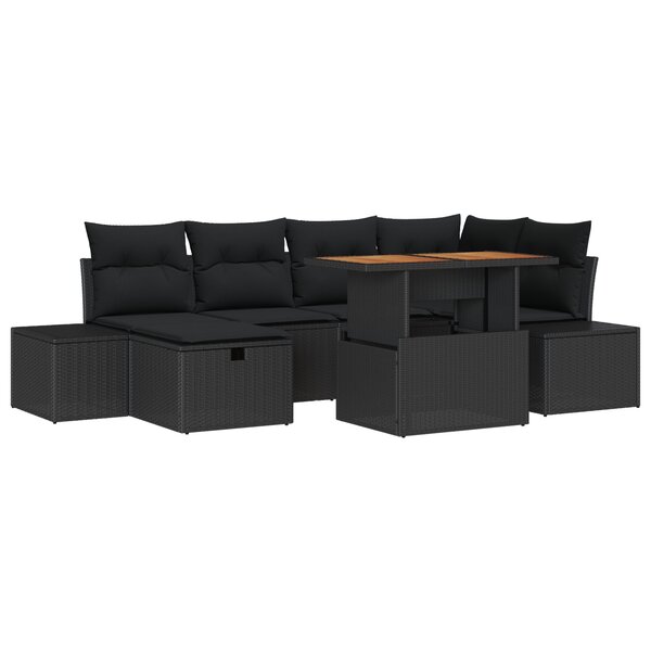 vidaXL Ensemble de salle à manger de jardin de 7 pièces avec coussins noir poly rattan acacia