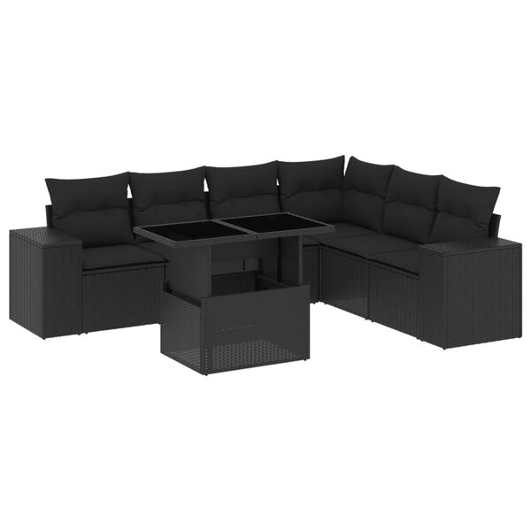 vidaXL Salon de jardin 7 Pièces avec coussins noir résine tressée