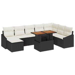 vidaXL Ensemble salon de jardin 9 pièces en rattan noir avec des coussins